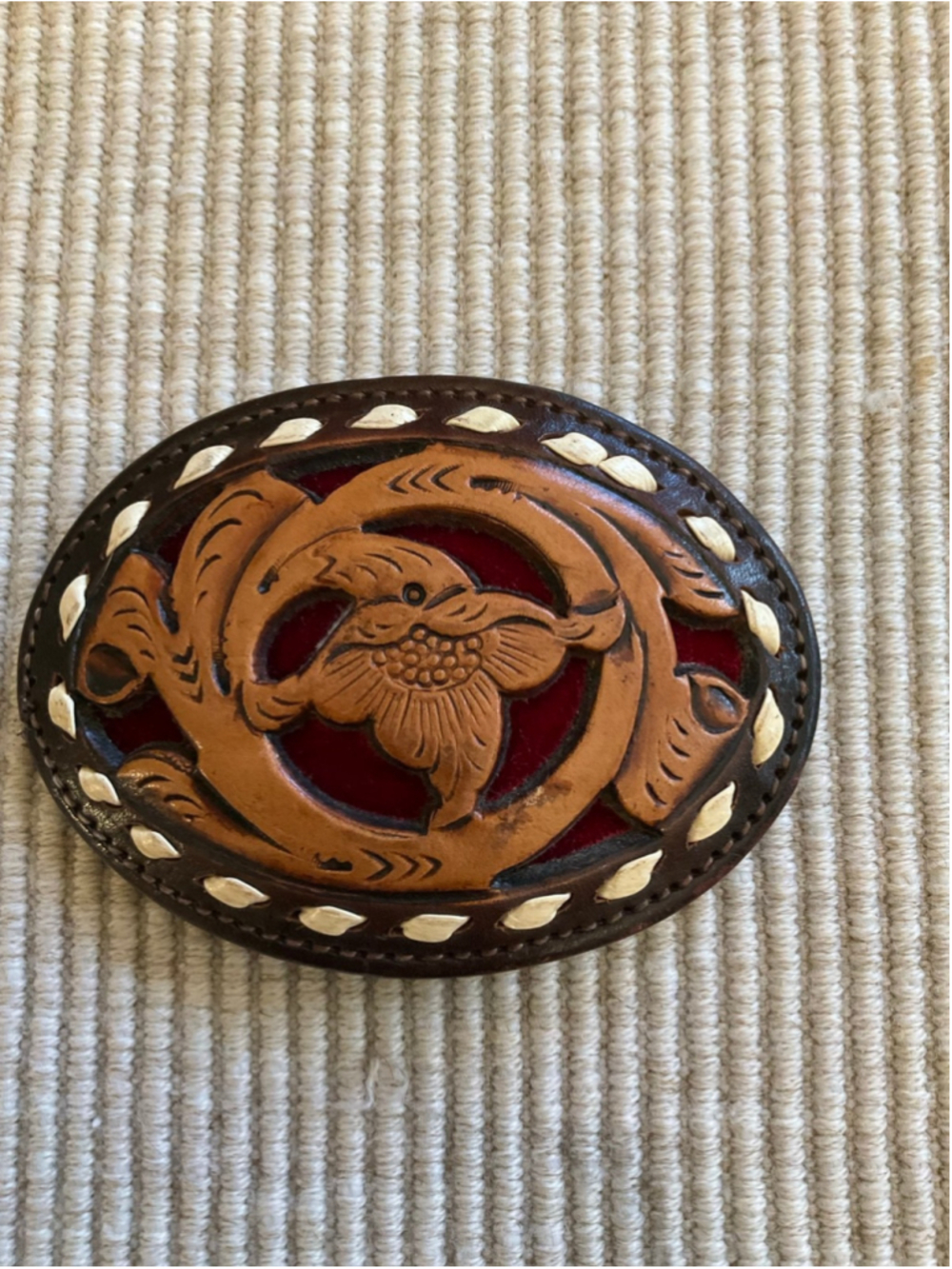 Vintage Tooled Leather Floral Western Belt Buckle